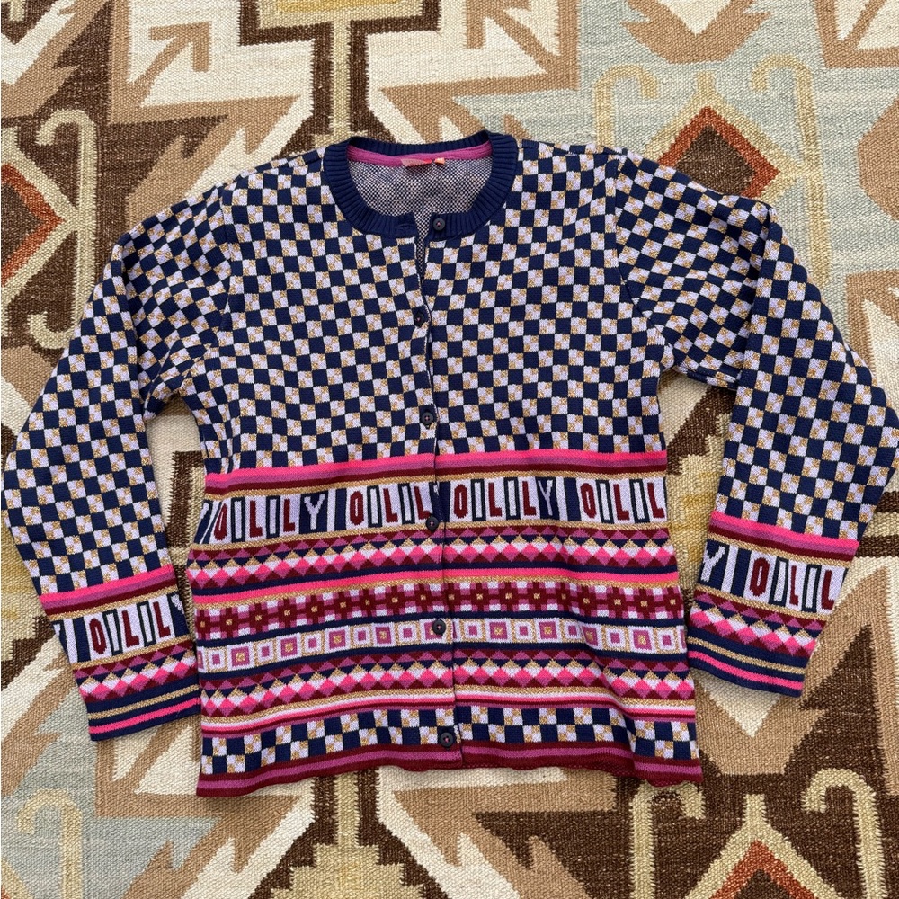 Oilily Vivaldi Cardigan Knit Sweater with Gold and Blue Accents (SOLD OUT)